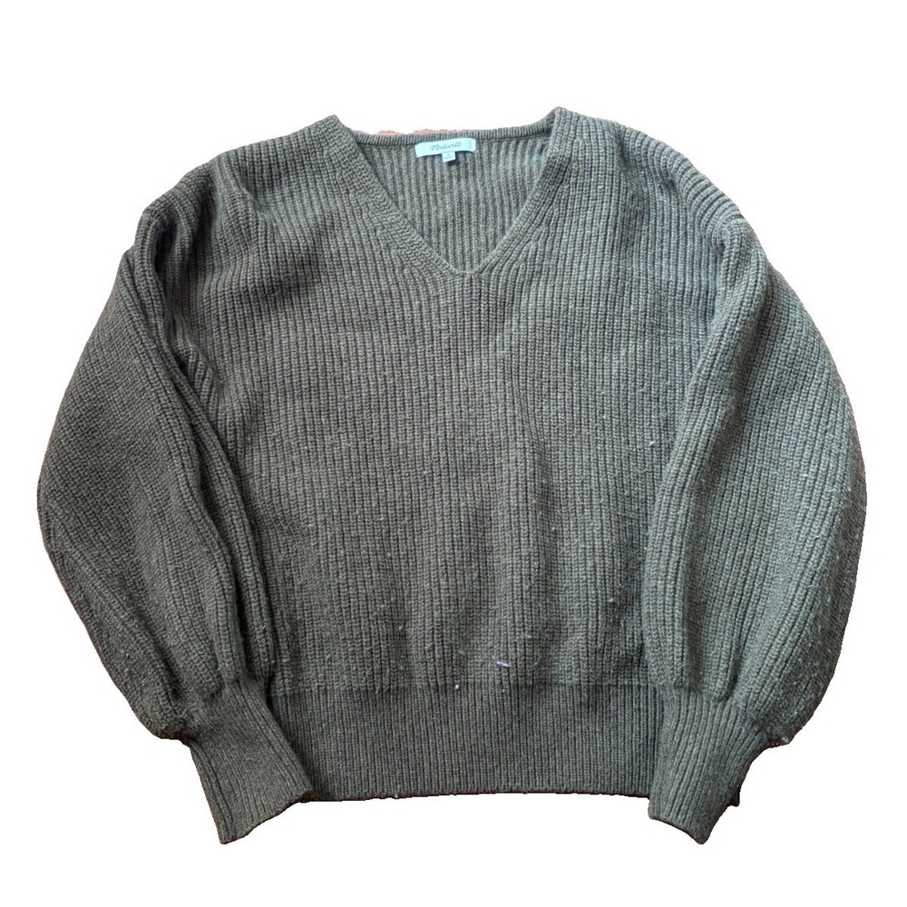 Madewell Olive Green Merino Wool V-Neck Knit Sweater - Women's Size Small